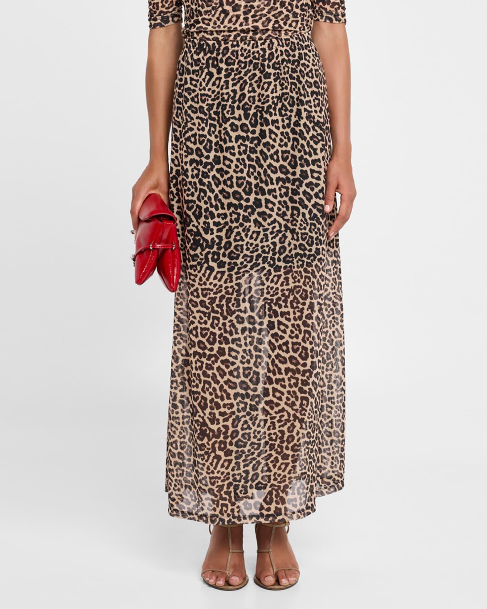 Leopard-Print Mesh Maxi Skirt Product Image
