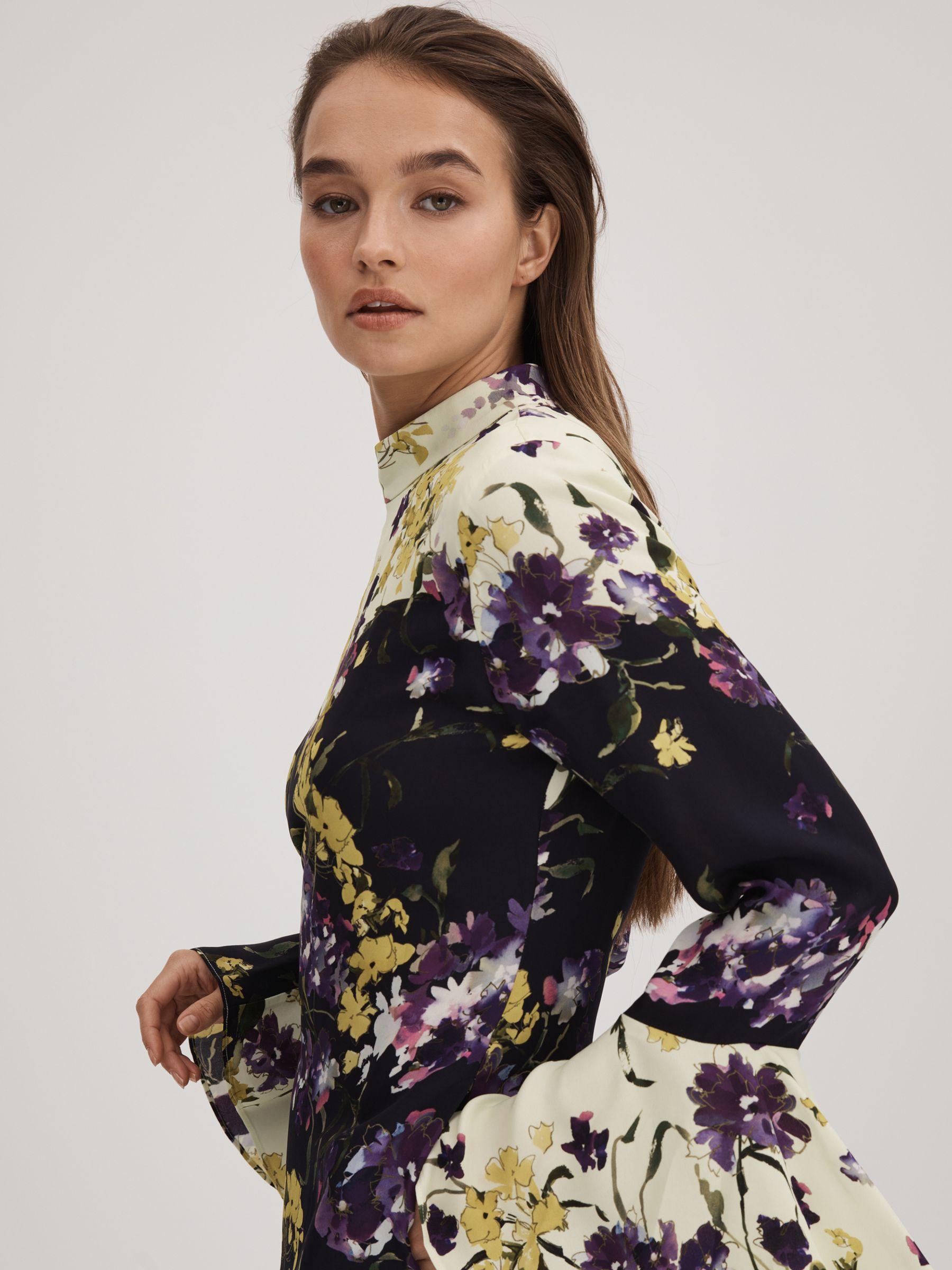 Florere Printed Fluted Cuff Midi Dress in Multi Product Image