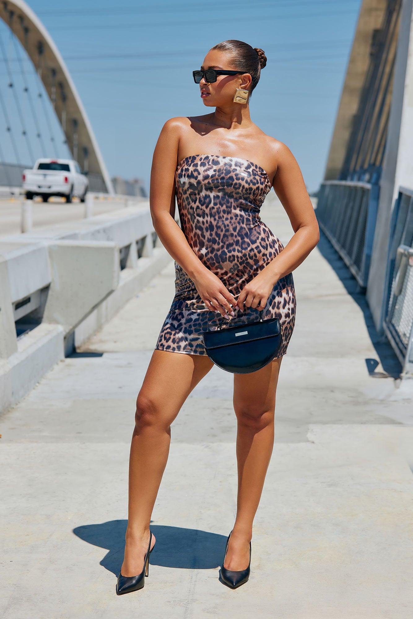 Lilah Animal Print Latex Mini Dress - Leopard Female Product Image