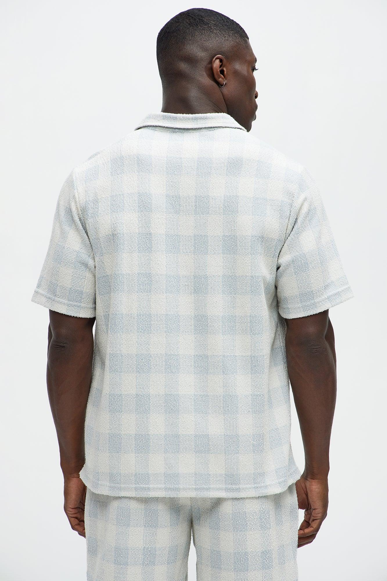 Ezra Checkered Textured Quarter Zip Polo - Blue/combo Product Image