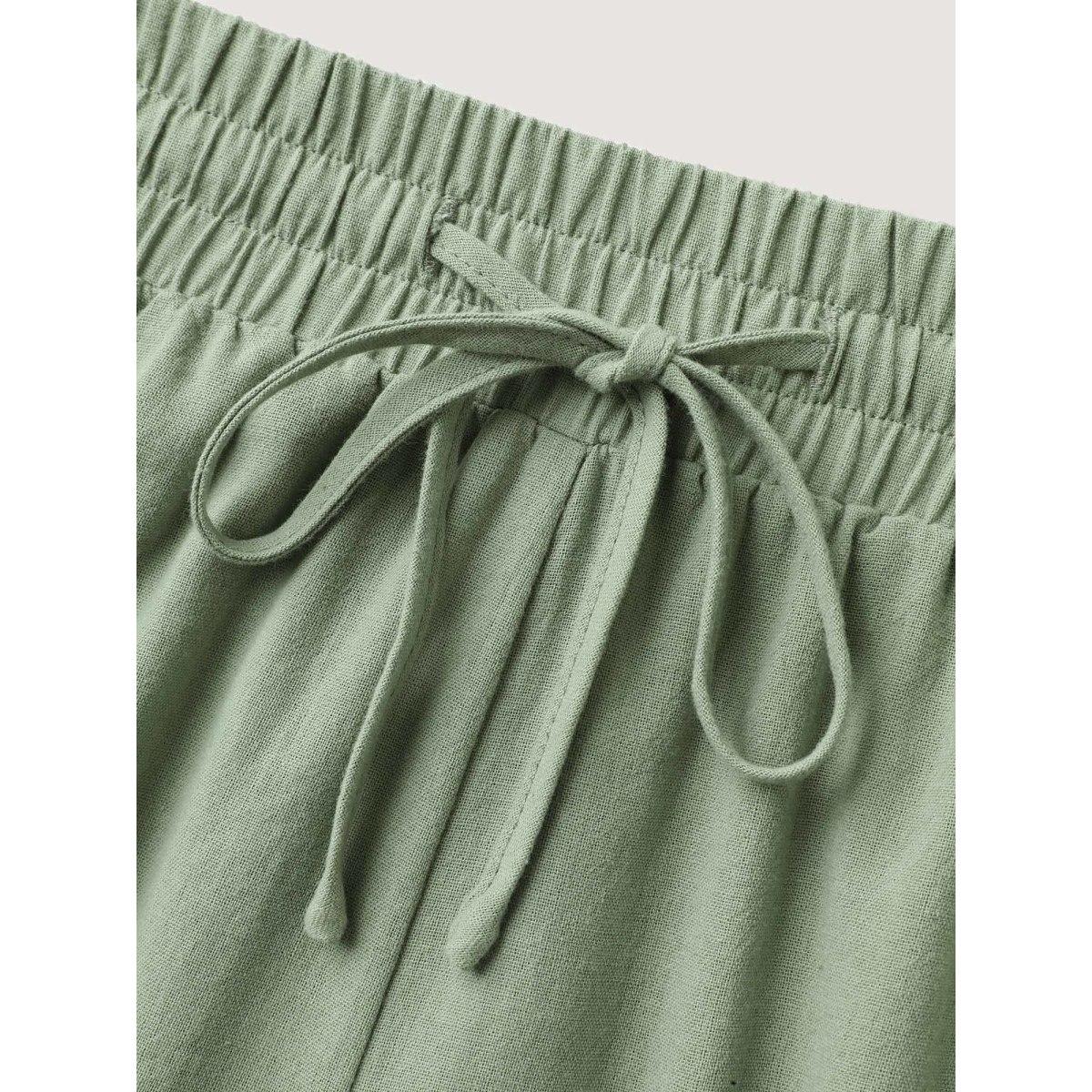 Plus Size Shirred Drawstring Solid Wide-Leg Pants Women Mint Leisure Wide Leg Mid Rise Casual Pants BloomChic 28/5X Product Image