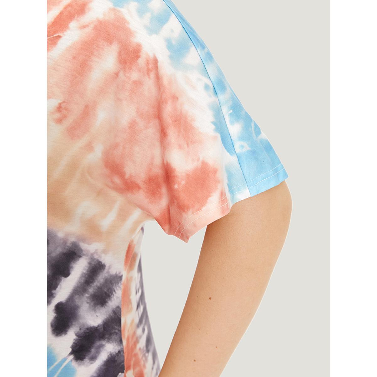 Plus Size Tie Dye Pocket Split Side Dolman Sleeve Dress Multicolor Women Casual Tie Dye V-neck Short sleeve Curvy Midi Dress BloomChic 28/5X Product Image