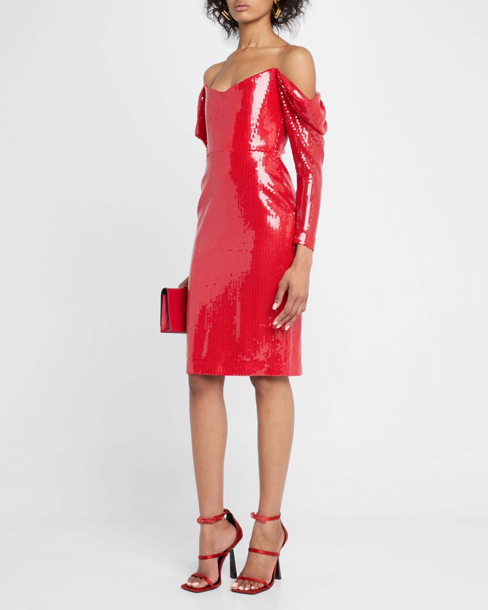 Draped Off-The-Shoulder Sequin Dress Product Image