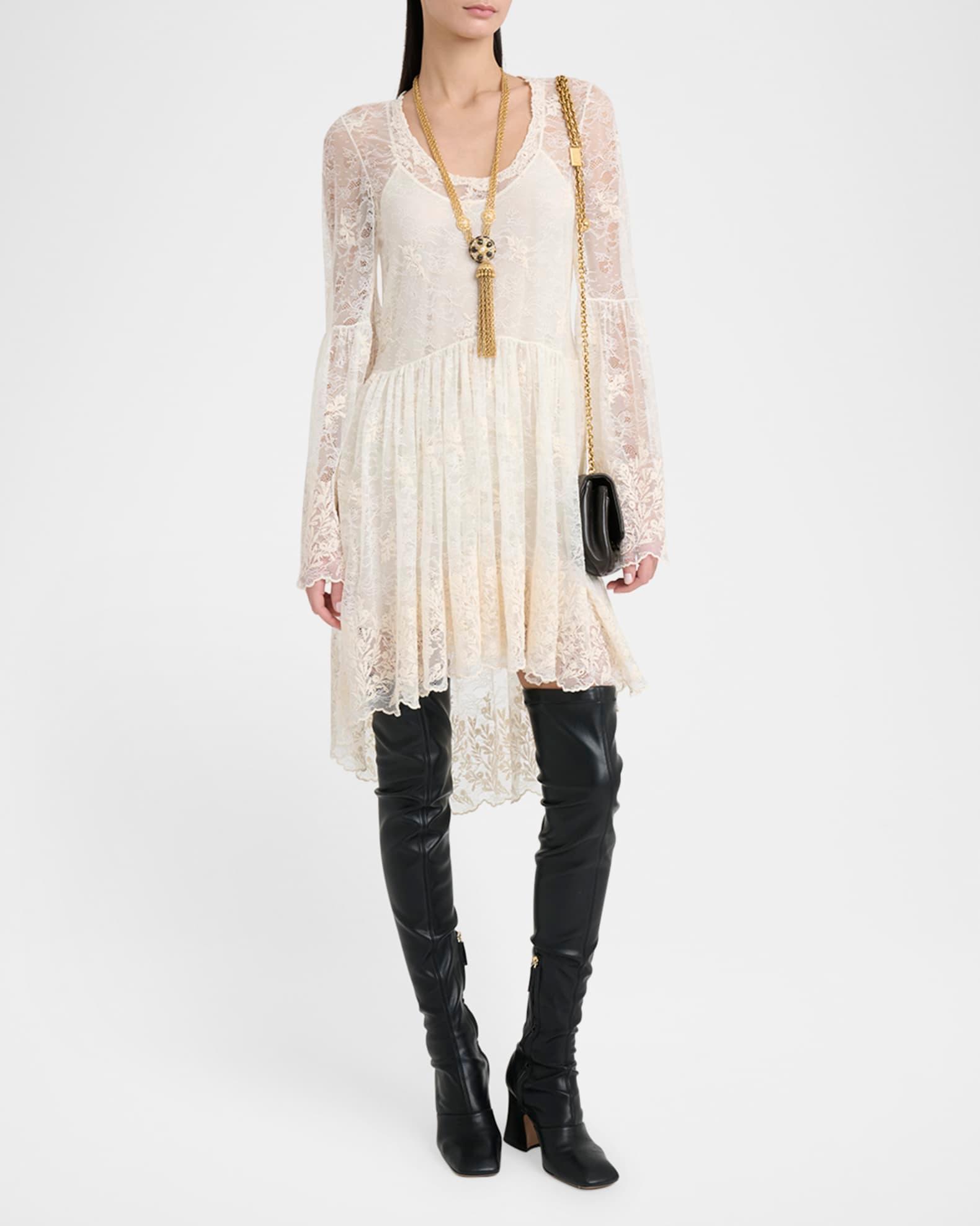 Lace U-Neck Long-Sleeve Mini Dress Product Image