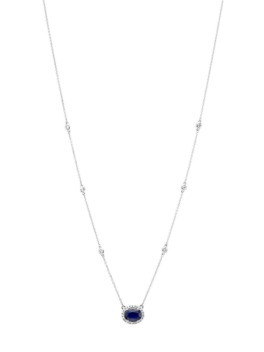 Womens 14K White Gold, Sapphire & 0.27 TCW Diamond Pendant Necklace Product Image