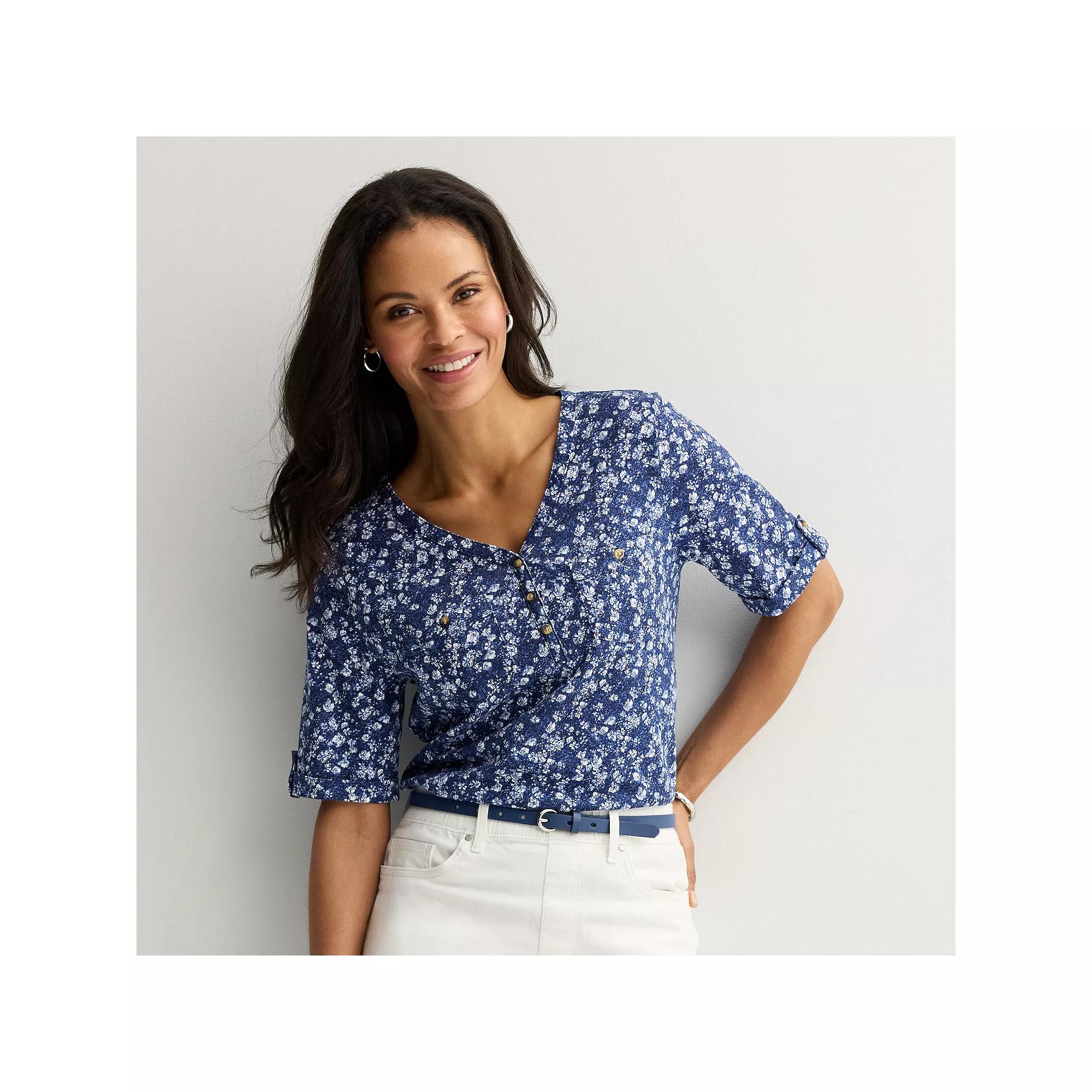 Women's Croft & Barrow® Elbow Sleeve Utility Henley Top,  Product Image