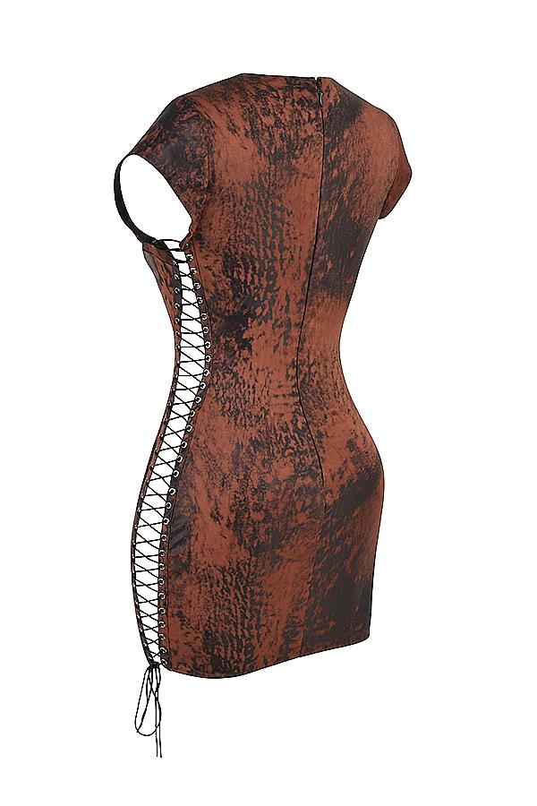 Daphne  antique copper lace up mini dress - sale Product Image