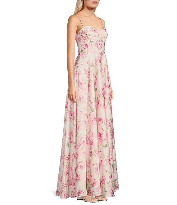 B. Darlin Floral Spaghetti Strap Bustier Pleated Dress Product Image