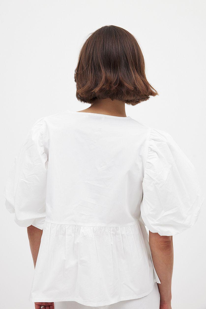 Cotton Puff Sleeve Tie Front Blouse Product Image