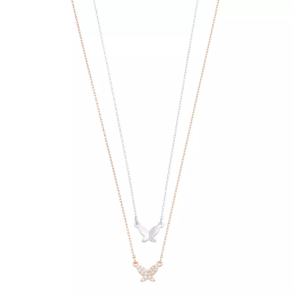 City Luxe Two-Tone Cubic Zirconia Butterfly Duo Necklace Set, Women's, Two Tone Clear Product Image