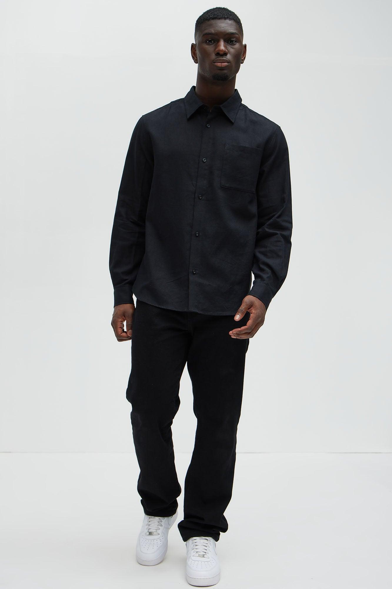 Bahamas Linen Single Pocket Long Sleeve Shirt - Black Product Image