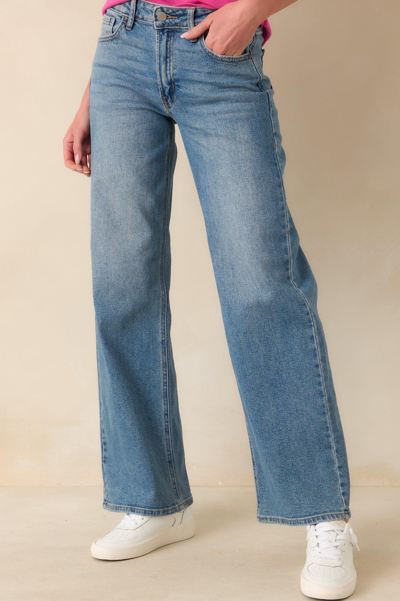 Day Dreaming Medium Wash Wide Leg Jeans Product Image
