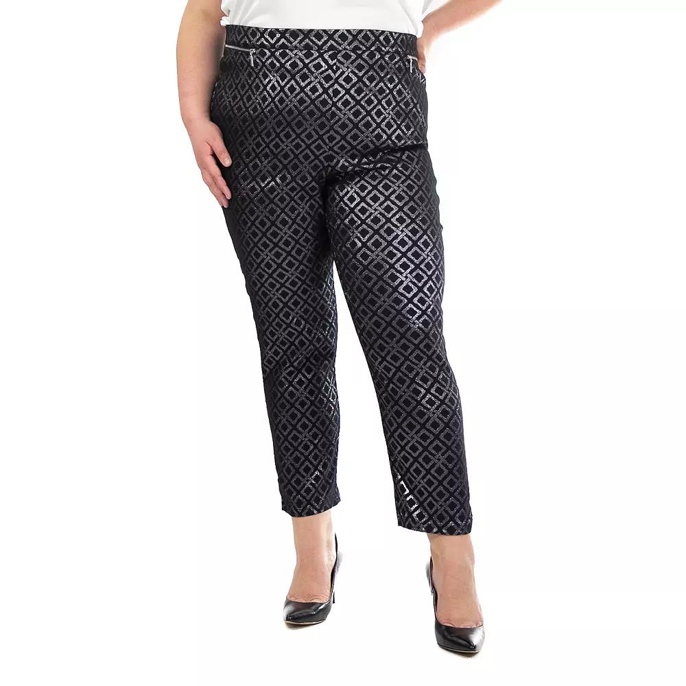 Plus Size Nina Leonard Ankle Length Millennium Pants, Women's, Size: 2XL, Navy Silver Product Image