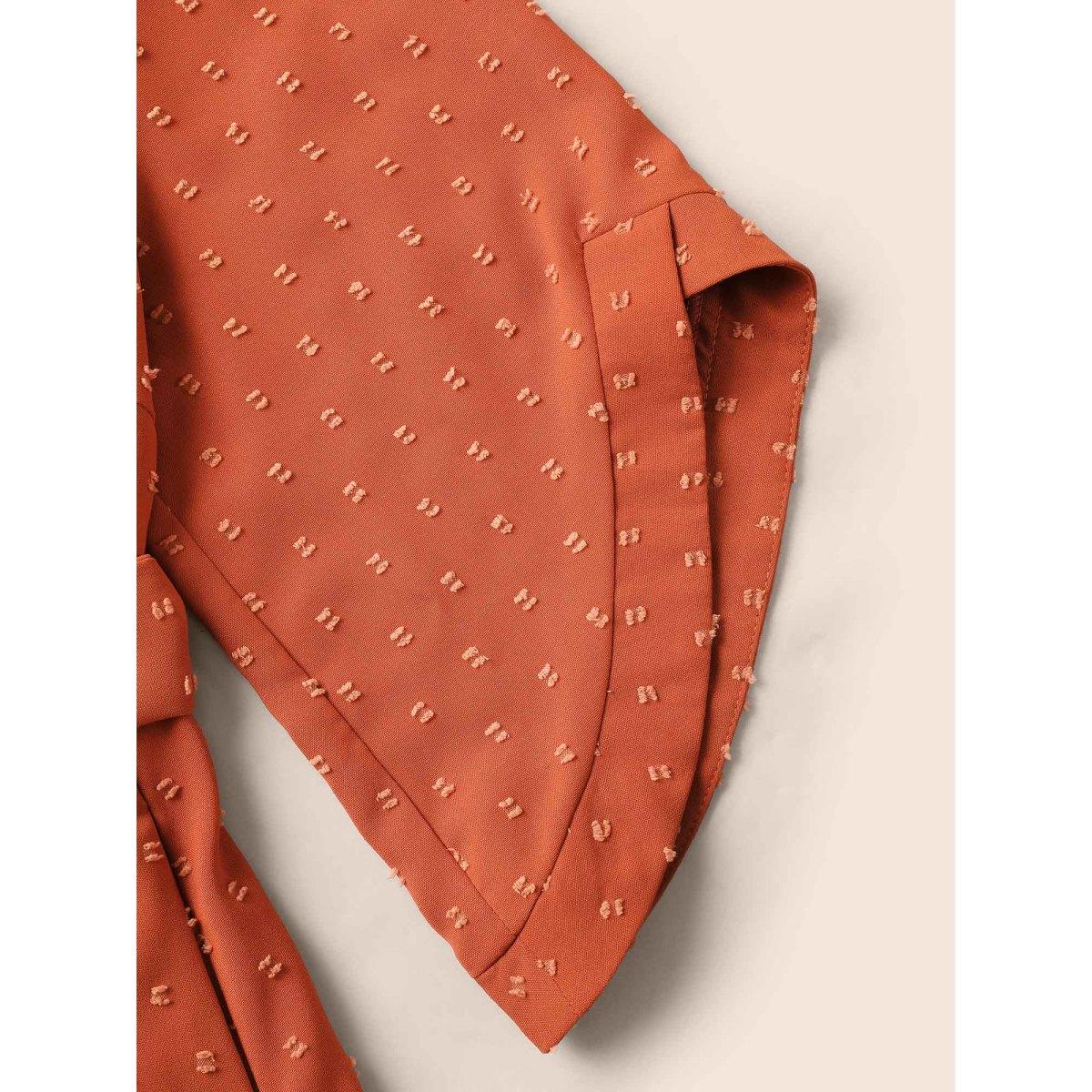 Plus Size Textured Bell Sleeve Belted Arc Hem Dress OrangeRed Women Elegant Texture Round Neck Elbow-length sleeve Curvy BloomChic 18-20/2X Product Image