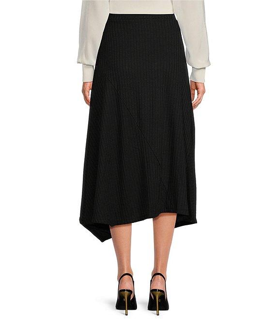 DKNY by Donna Karan Ribbed Knit Handkerchief Hem Midi Skirt Product Image