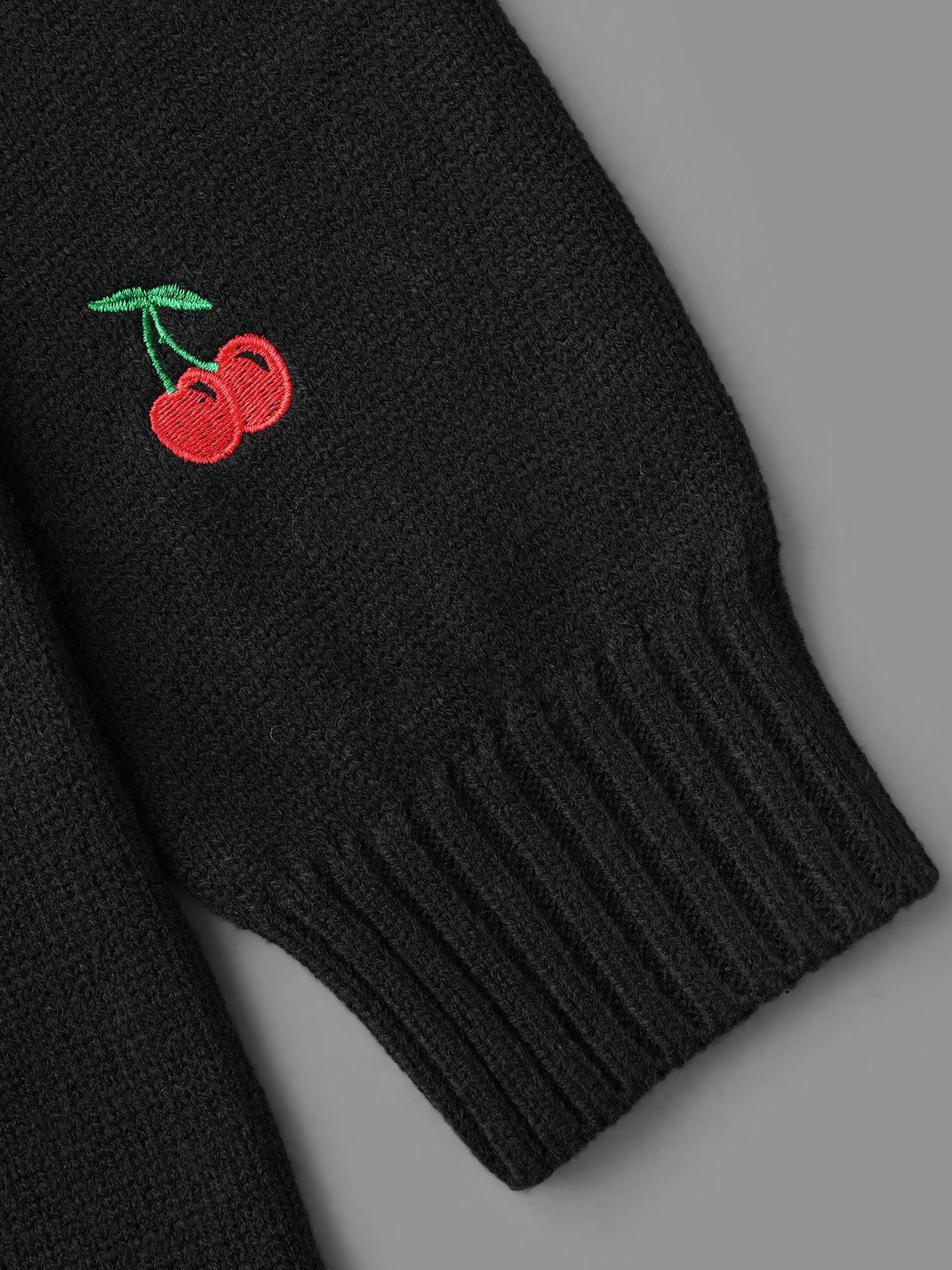 Textured Cherry Embroidery Pocket Pullover Female Product Image