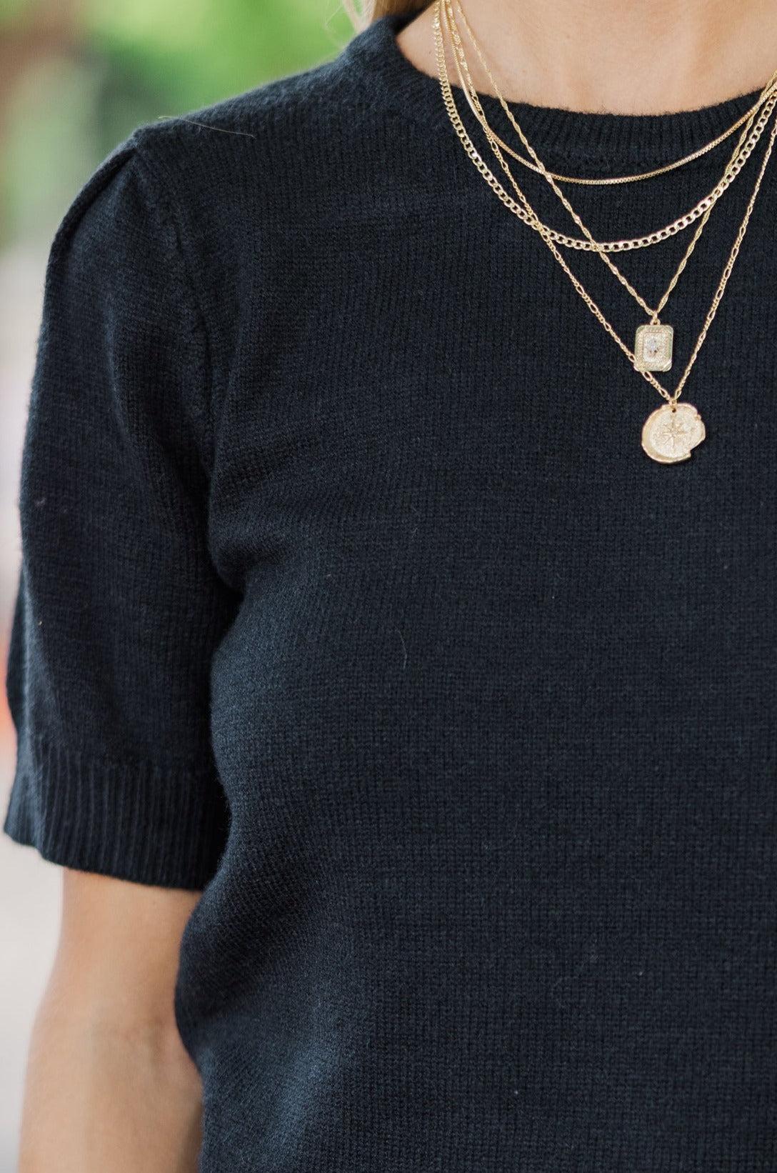 Crowd Pleaser Black Short Sleeve Sweater Female Product Image