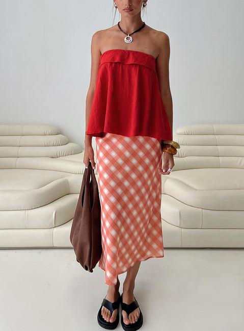 Living Color Maxi Skirt Orange Gingham Product Image