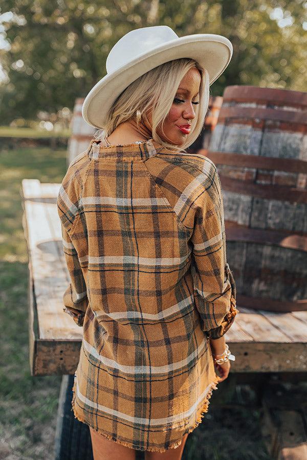 Hayride Happiness Vintage Wash Plaid Tunic in Camel Product Image