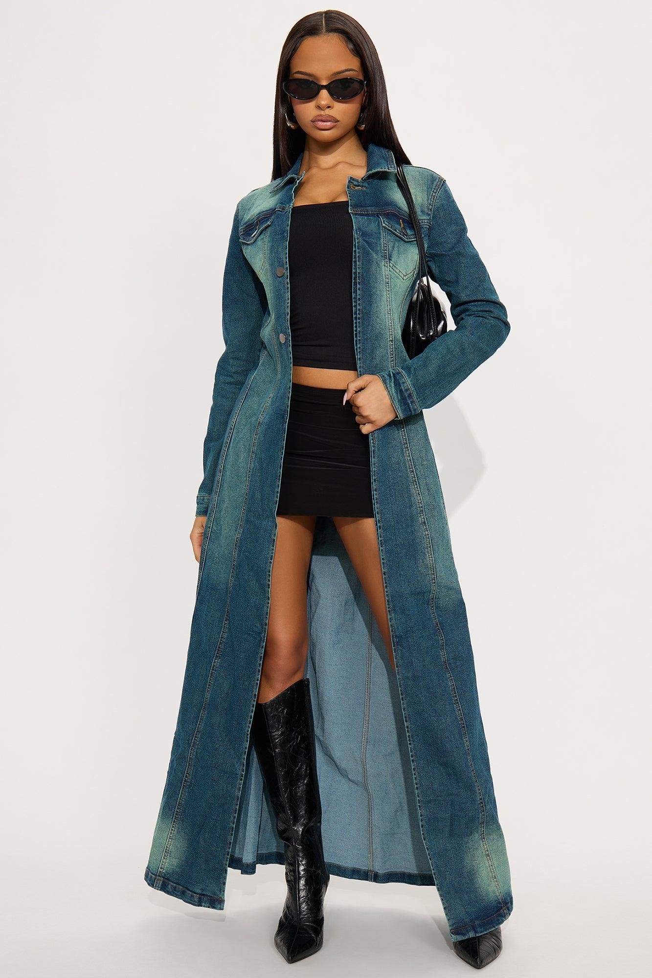 Follow My Lead Denim Trench - Dark Wash Female Product Image