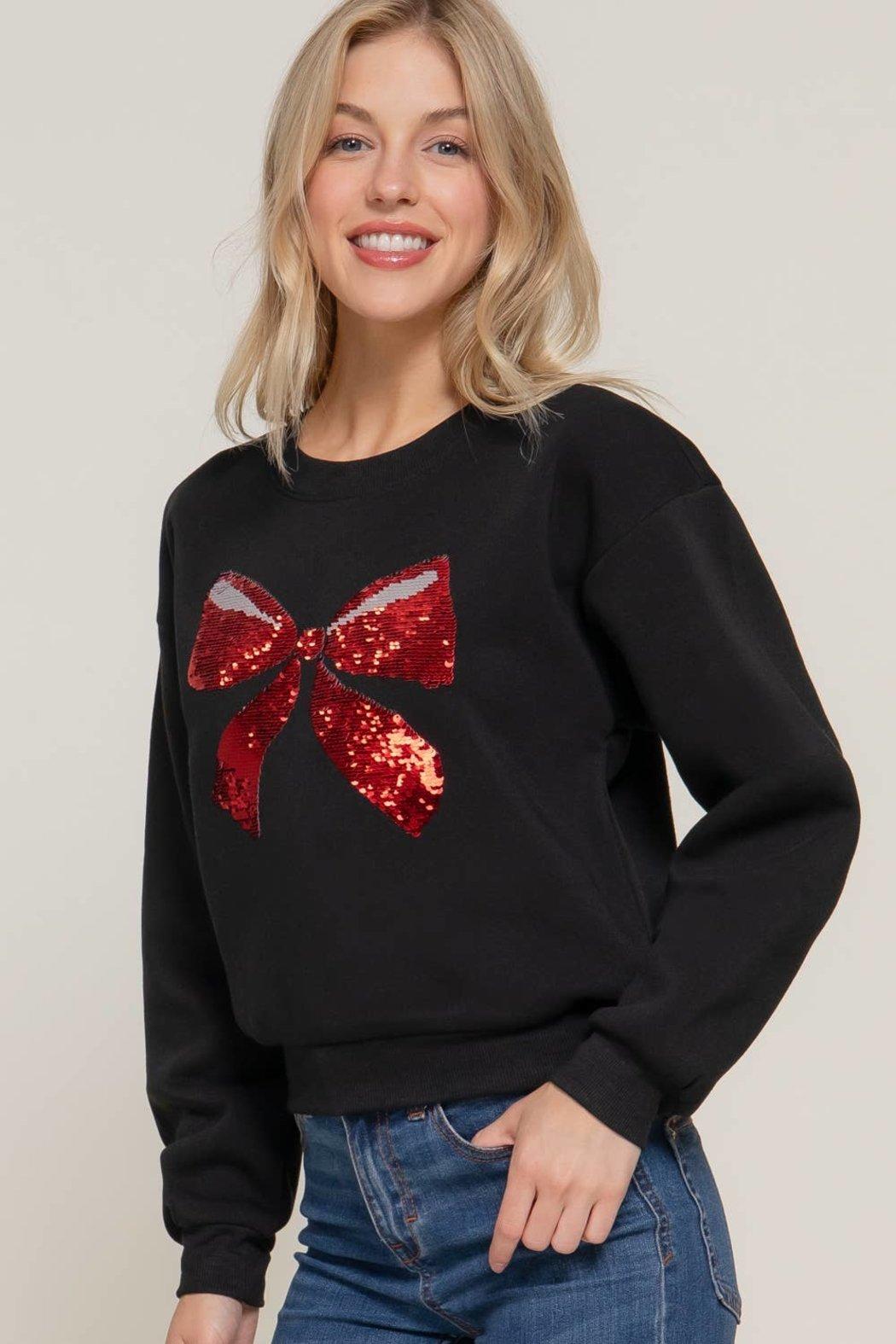 Sequin Bow Fleece Sweatshirt Product Image