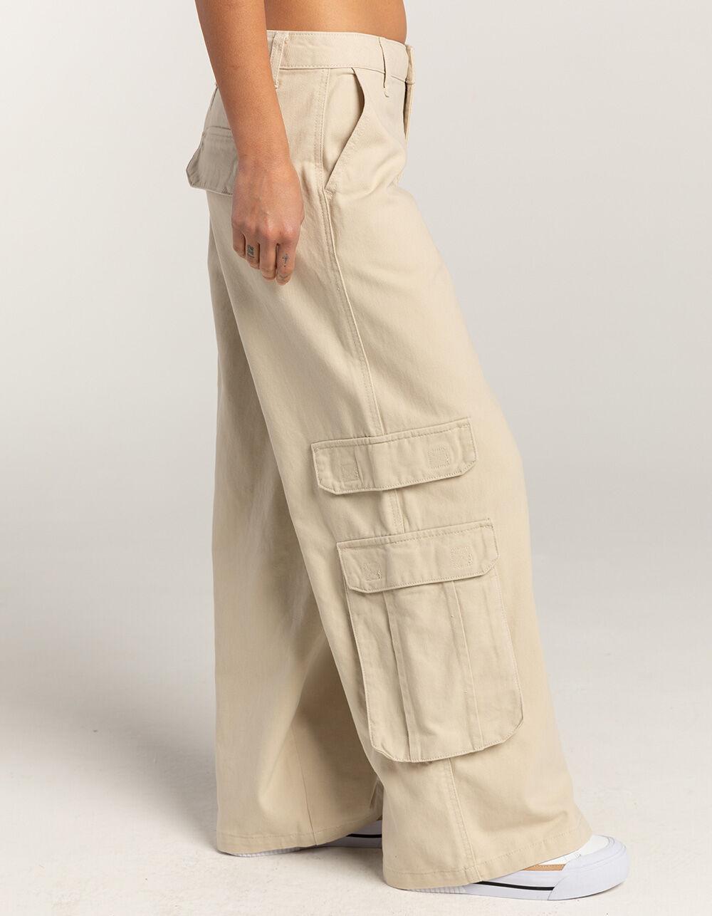 RSQ Womens Mid Rise Wide Leg Twill Cargo Pants - LIGHT TAN Product Image