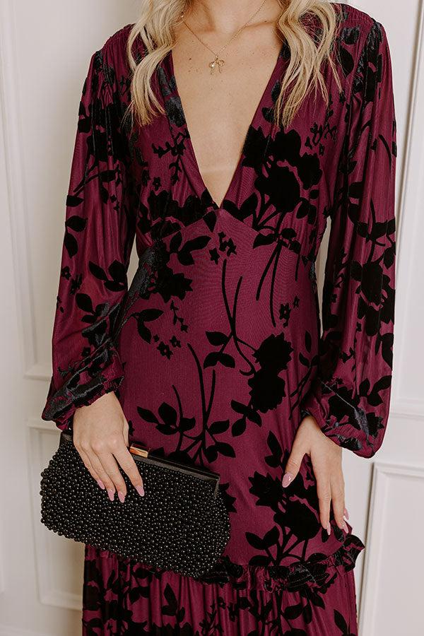 Moonlit Rendezvous Velvet Burnout Maxi Dress in Windsor Wine Product Image