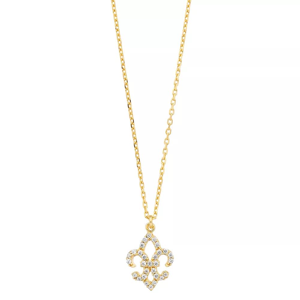 Sterling Silver Cubic Zirconia Fleur de Lis Pendant Necklace, Women's, Size: 18", 18k Gold Over Product Image