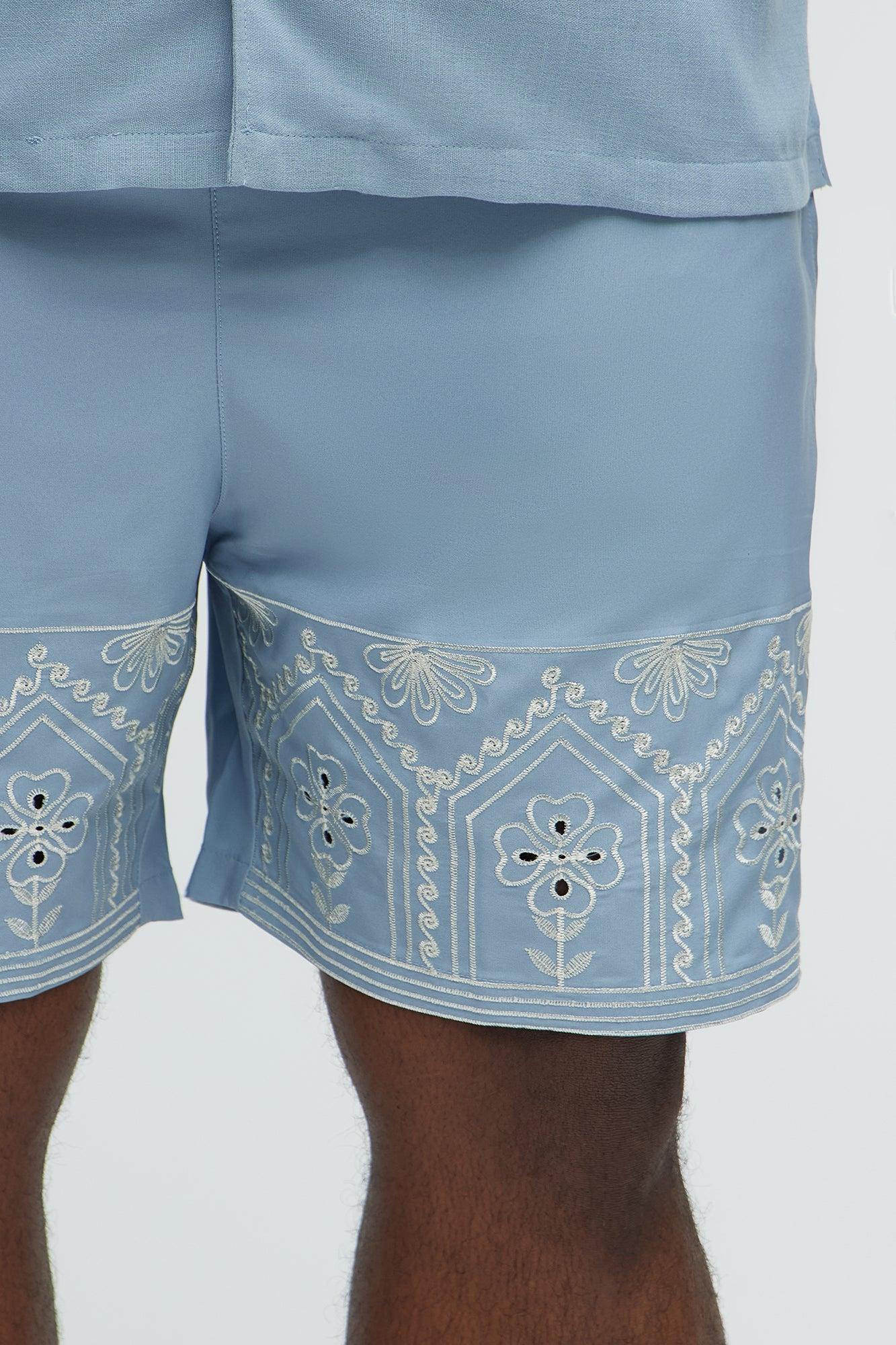 Embroidered Floral Swim Classic Trunk - Blue/combo Male Product Image