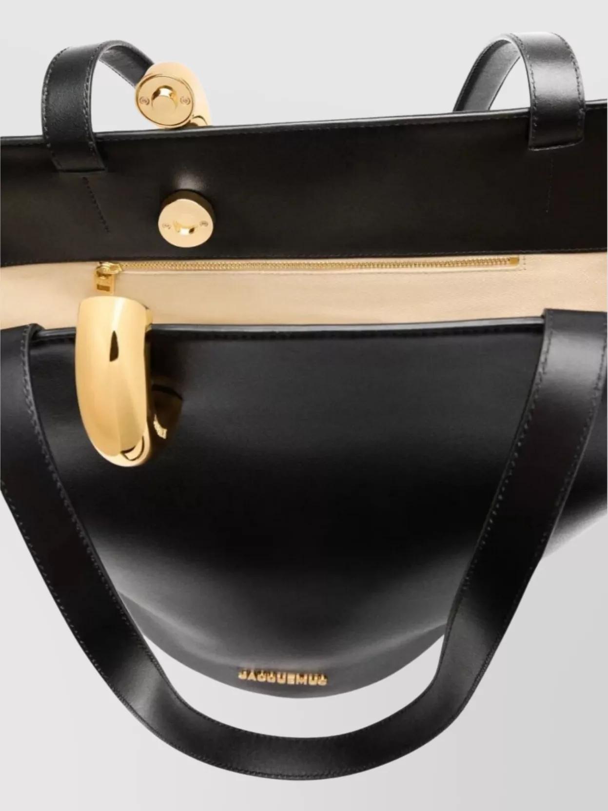 JACQUEMUS The Medium Bambola Asymmetric Leather Bucket Bag In Black 990 Product Image