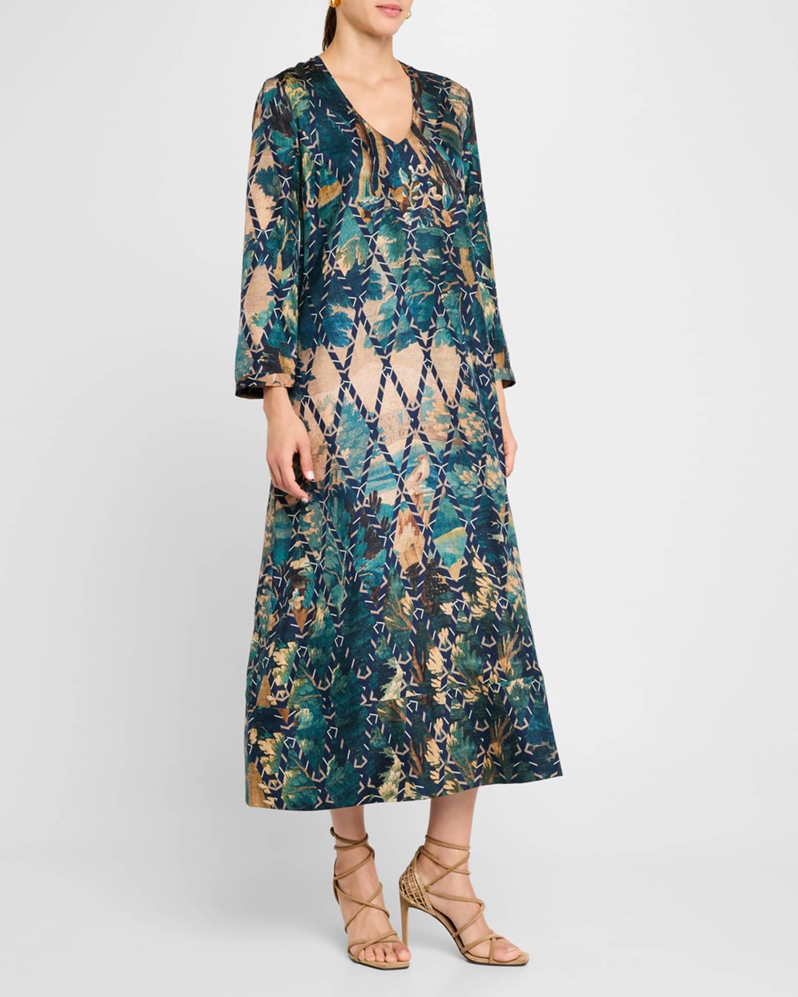 Abstract-Print Silk Maxi Dress Product Image
