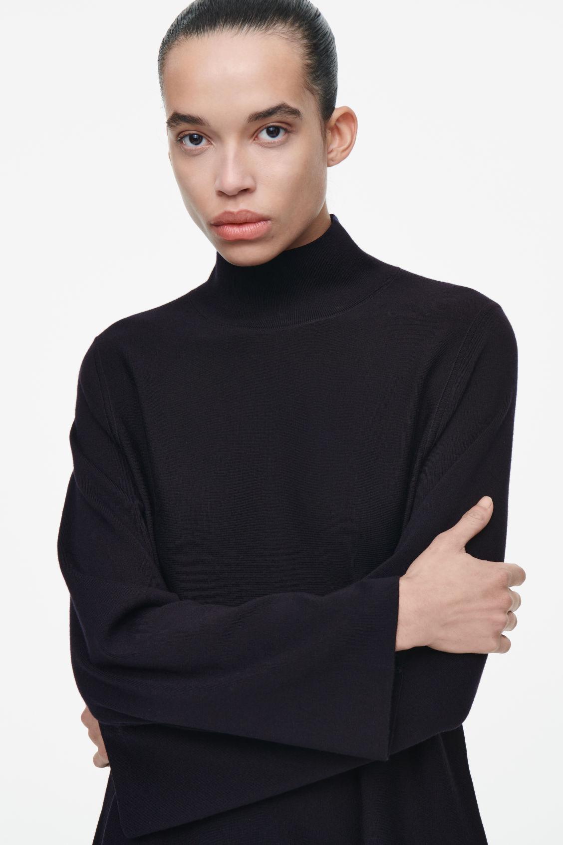 FLARED HIGH-NECK WOOL MINI DRESS Product Image