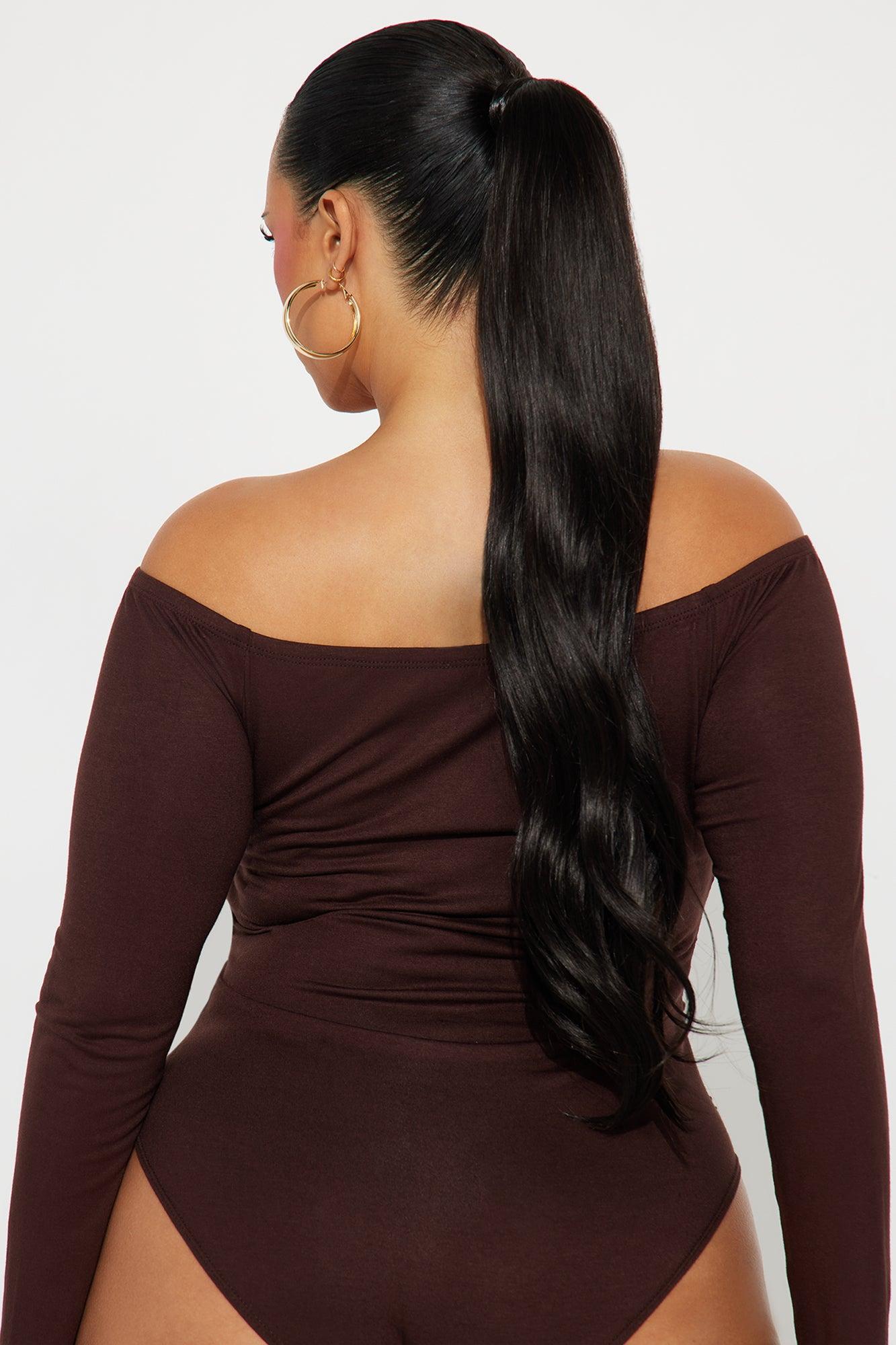 Gilda Off Shoulder Long Sleeve Bodysuit - Brown Female Product Image