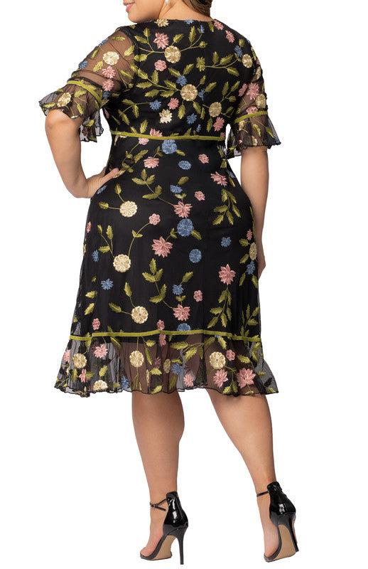 Black Blossom Print Wildflower Embroidered Dress - Plus Product Image