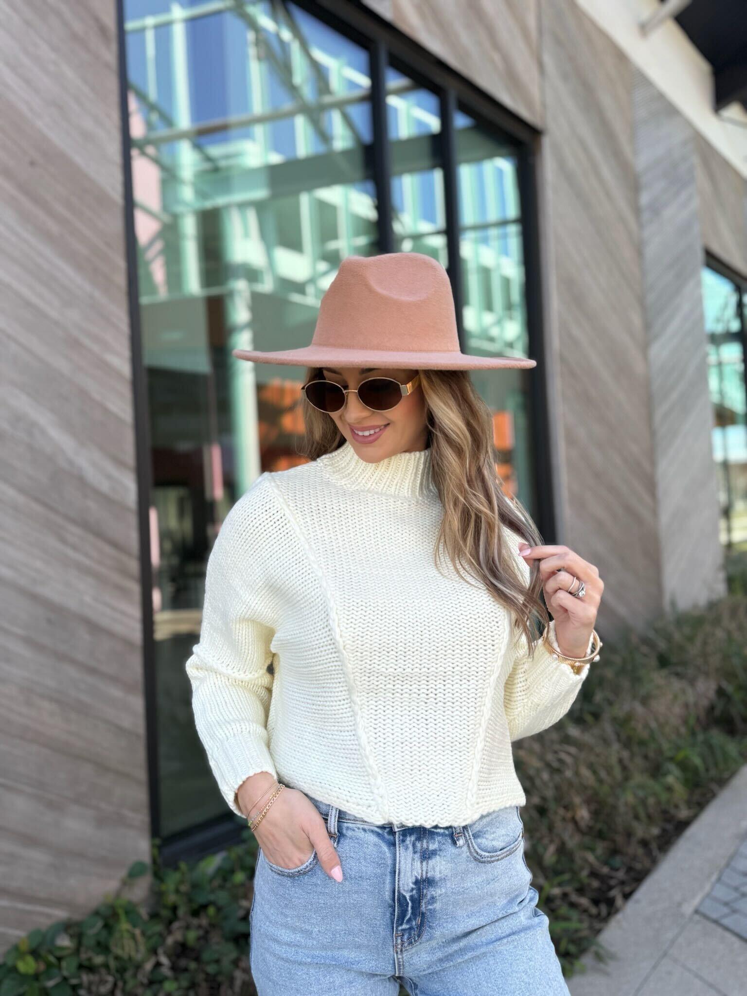 Seam Detail Mock Neck Sweater - Cream - FINAL SALE Product Image