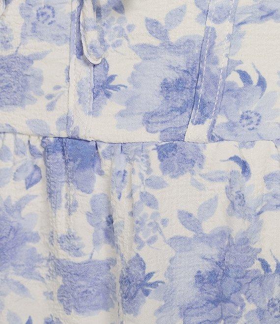 Midnight Doll Floral Print V-Neck Short Puff Sleeve Tiered Dress Product Image