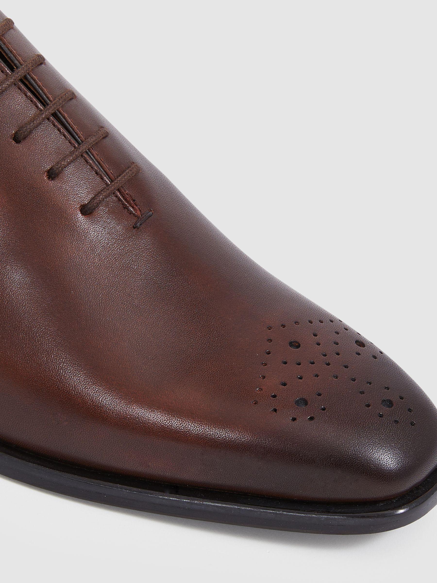Leather Brogue Detail Lace-Up Shoes in Dark Tan Product Image