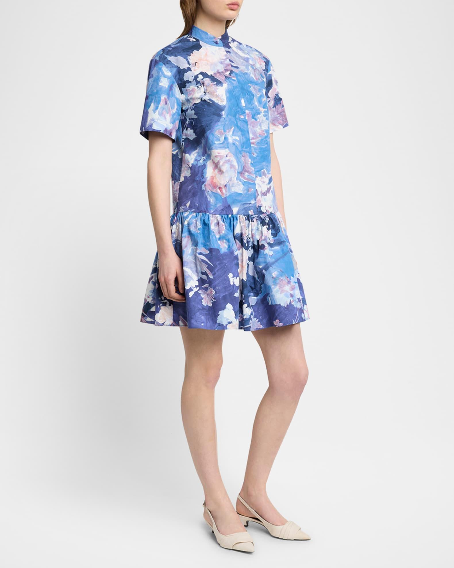 Abstract-Print Short-Sleeve Ruffle Mini Shirtdress Product Image