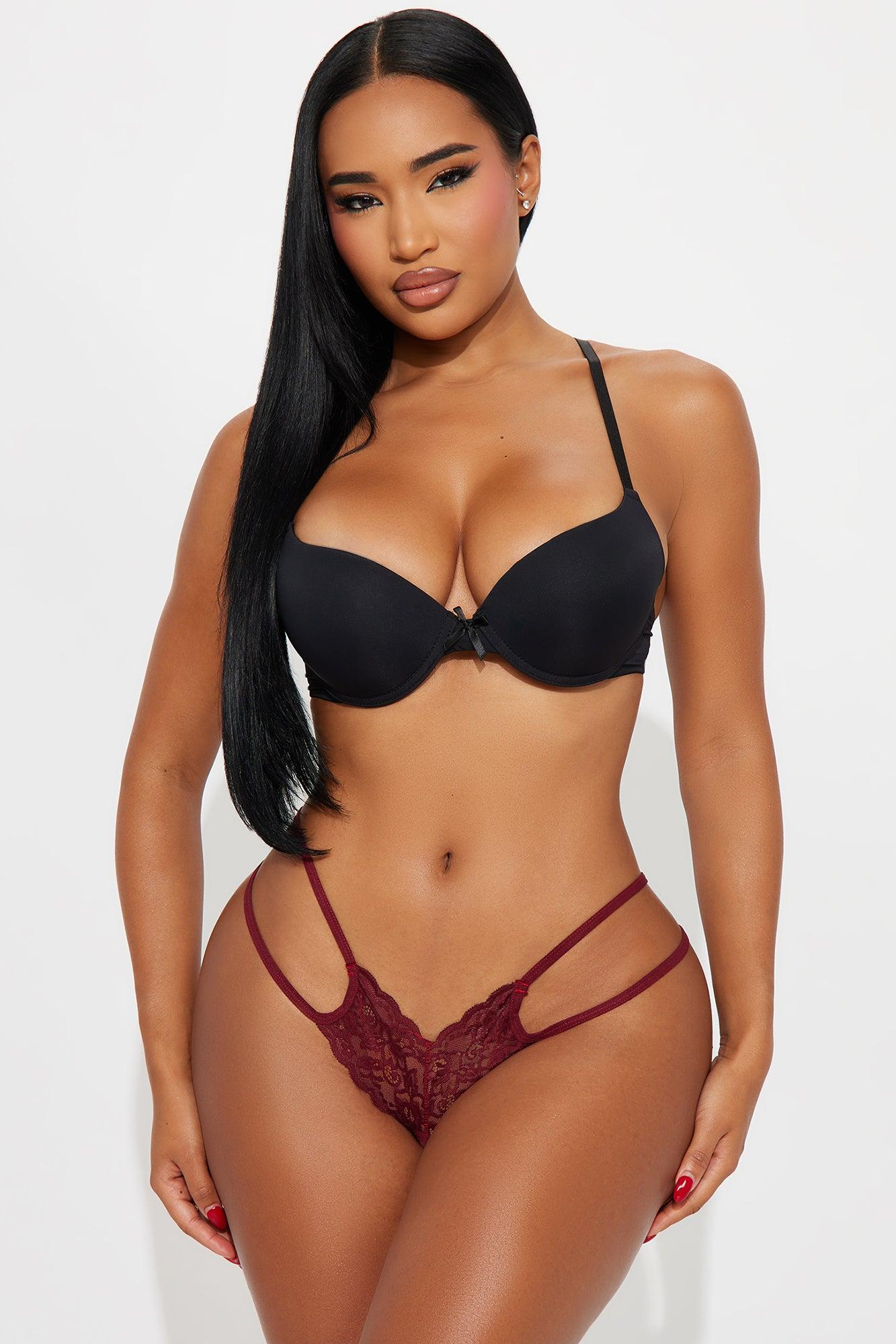 Riley Bow Lace Crotchless Hipster Panty - Wine Product Image