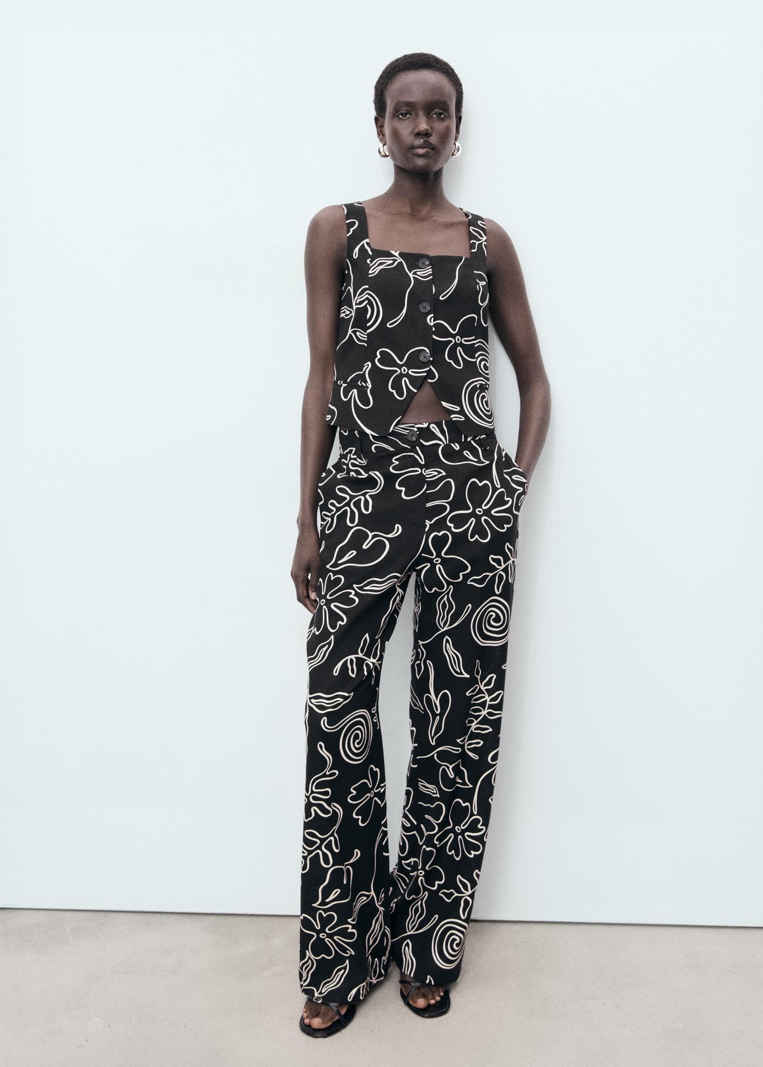 Floral-print linen suit vest - Women | MANGO USA Product Image