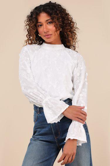 Charismatic Romantic White Embroidered Top Product Image