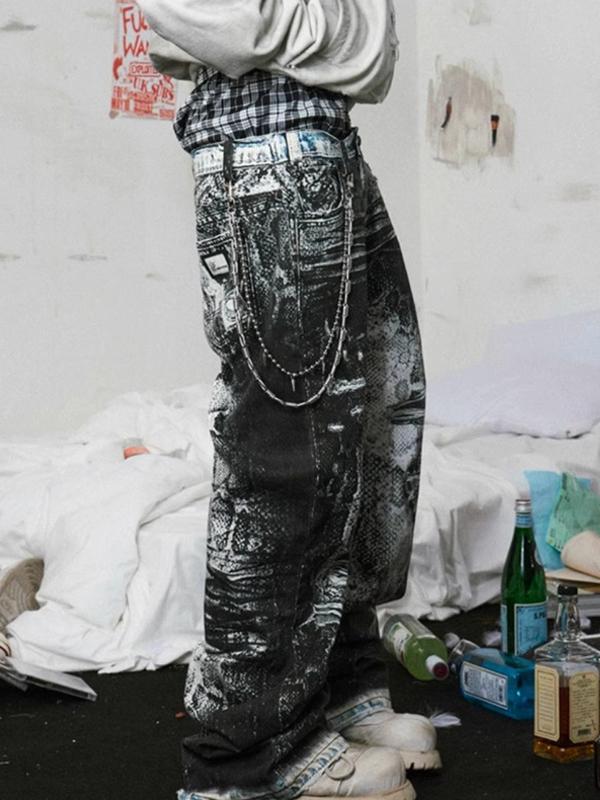 Men's Graphic Print Loose Jeans Product Image