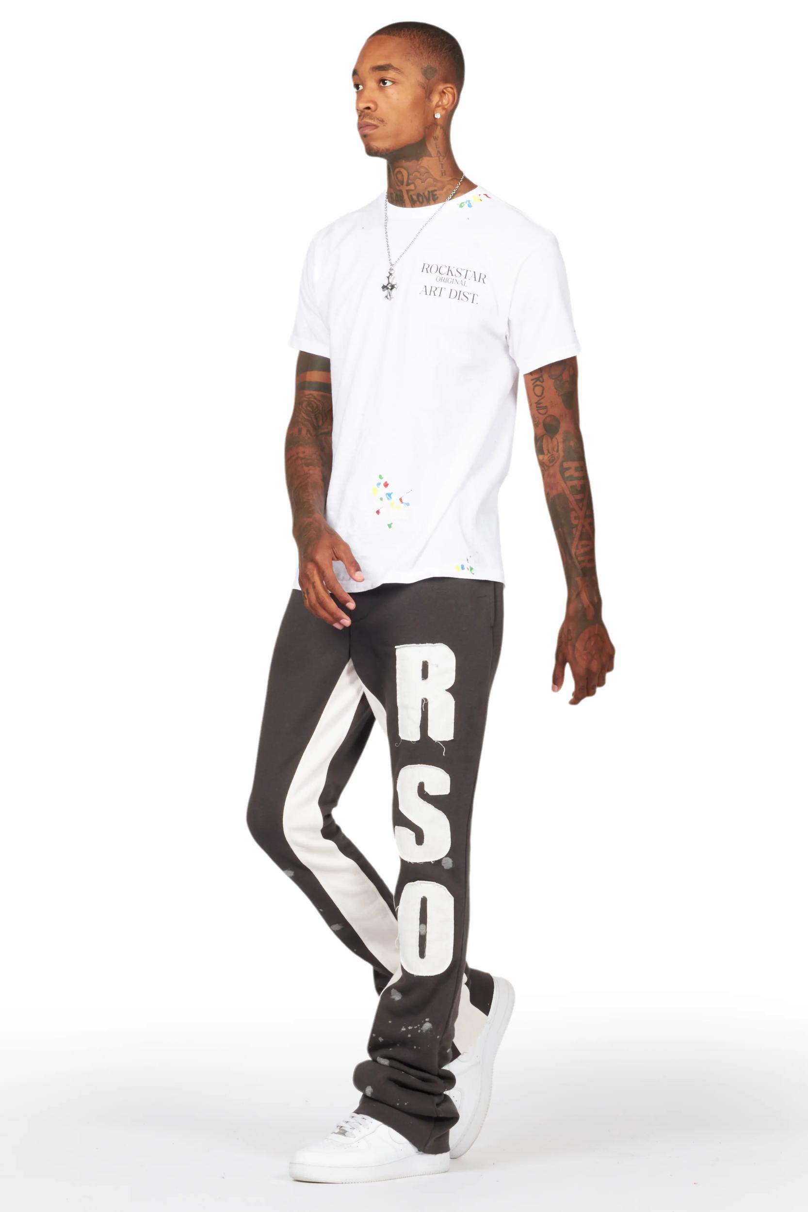 Uko Vintage Grey Patchwork Stacked Flare Track Pant Male Product Image