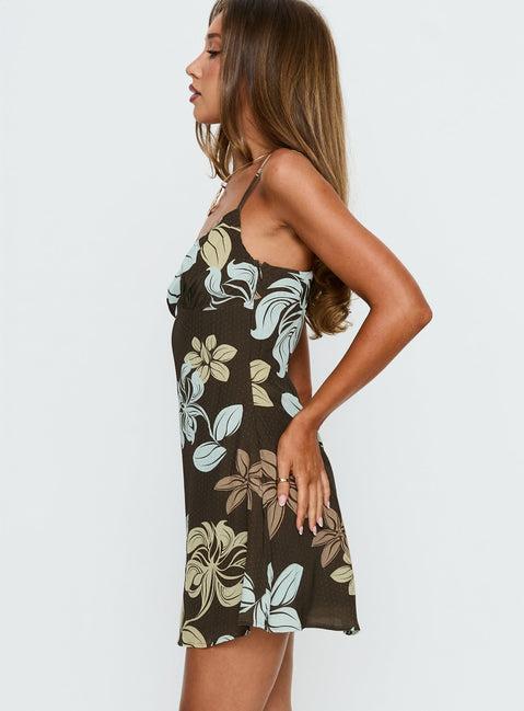 Jaye Mini Dress Brown / Blue Floral Product Image