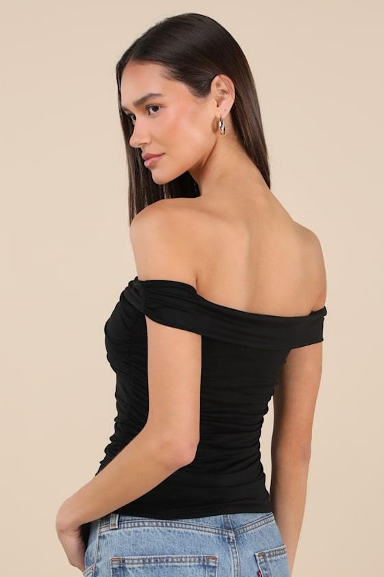 Elowyn Black Cross-Front Off-the-Shoulder Top Product Image