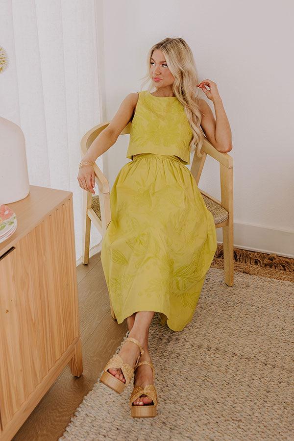 Vacay Bound High Waist Embroidered Midi Skirt in Lime Punch Product Image