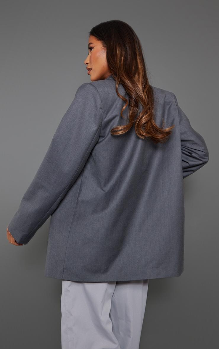 Charcoal Woven Oversized Drapey Button Detail Blazer Product Image