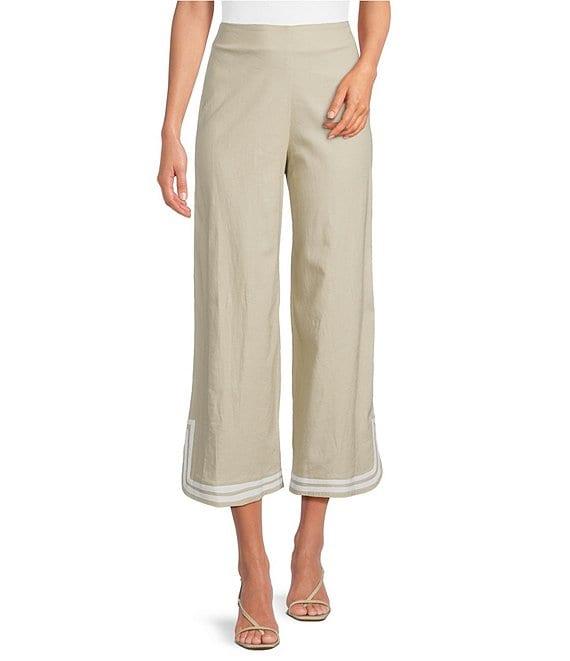 Trina Turk Abbey Stretch Linen Flat Front Notch Hem Crop Coordinating Pants Product Image