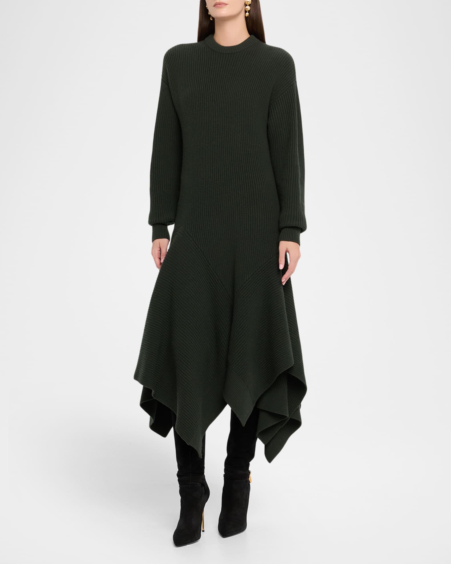Long-Sleeve Cashmere Asymmetric Midi Sweater Dress Product Image
