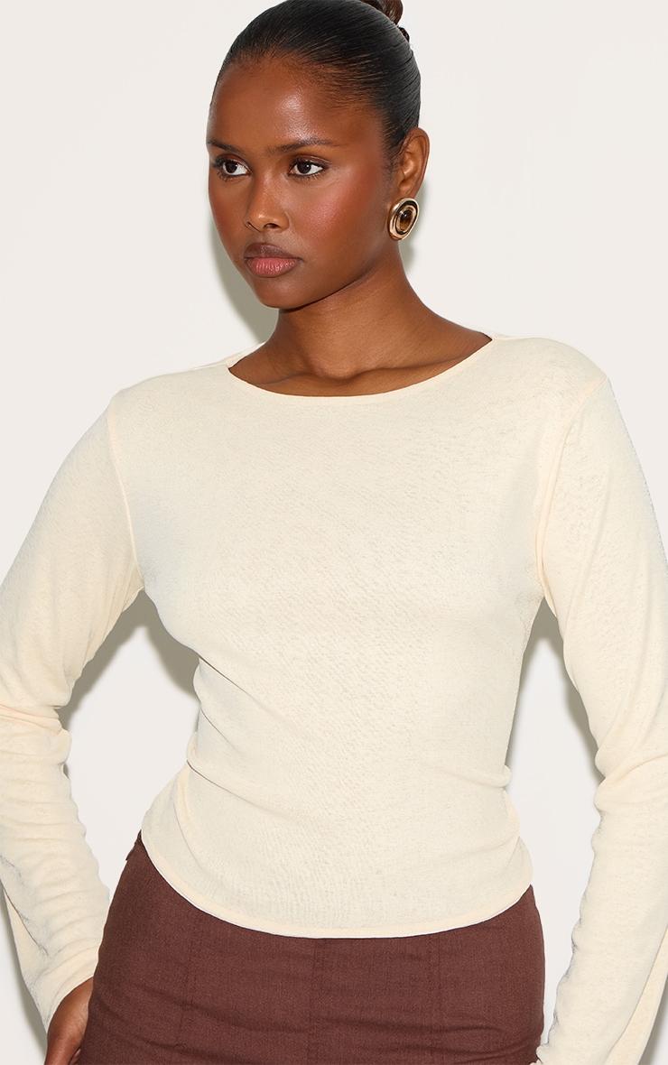 Almond Onion Skin Boatneck Flute Sleeve Long Top Product Image